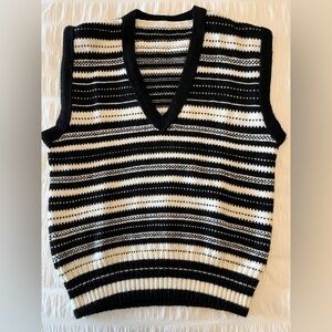VEST Knit Black White Stripes V Neck Fall Winter Academia Sweater Vest